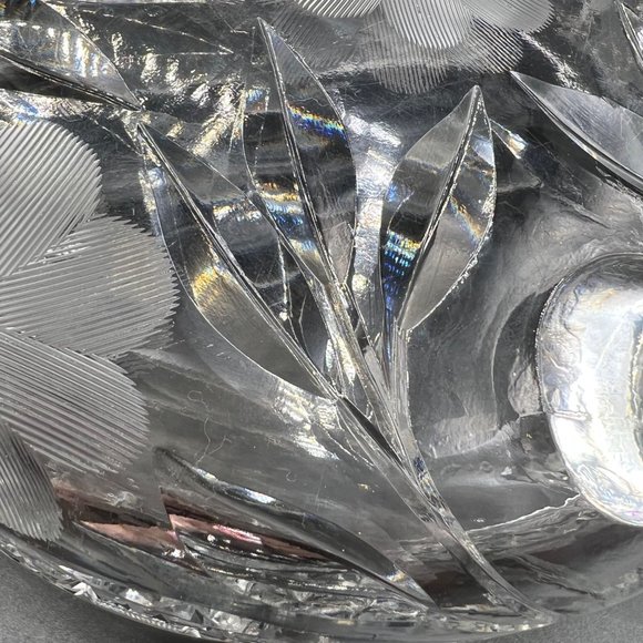 Vintage Glass Bowl Cane and Etched Flowers Three Footed 7.5” Candy Bowl - Picture 7 of 10